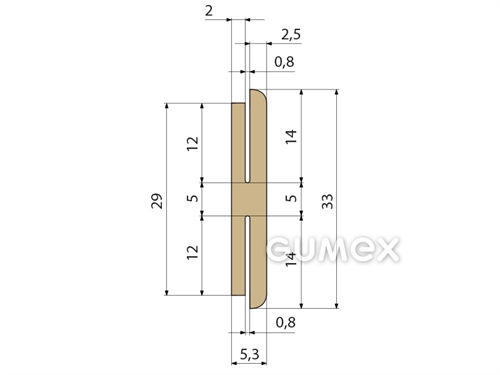 "H" Silikonprofil, 33x5,3/0,8/0,8mm, 75°ShA, -60°C/+180°C, beige, 
